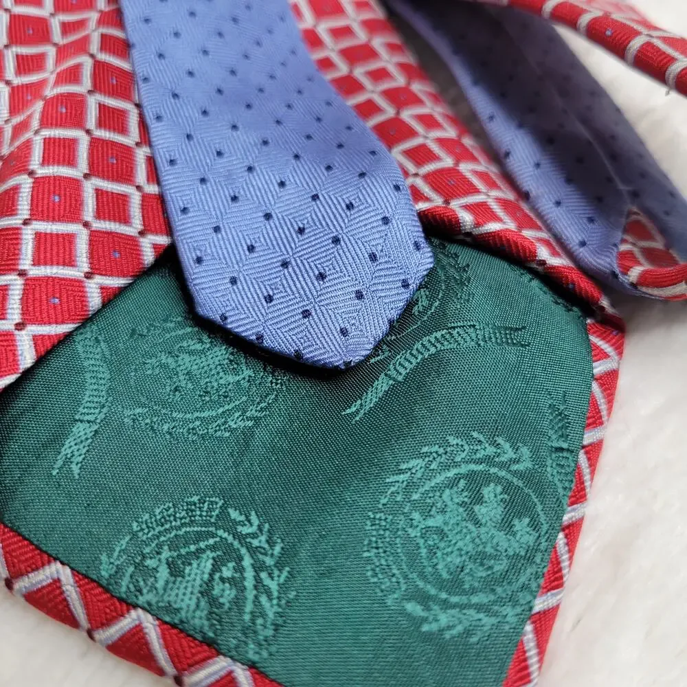 Vintage 90s Tommy Hilfiger 100% Silk Red Geometric Print Preppy Classic Neck Tie